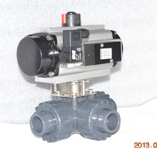 plastic true union PVC pneumatic three-way ball valve